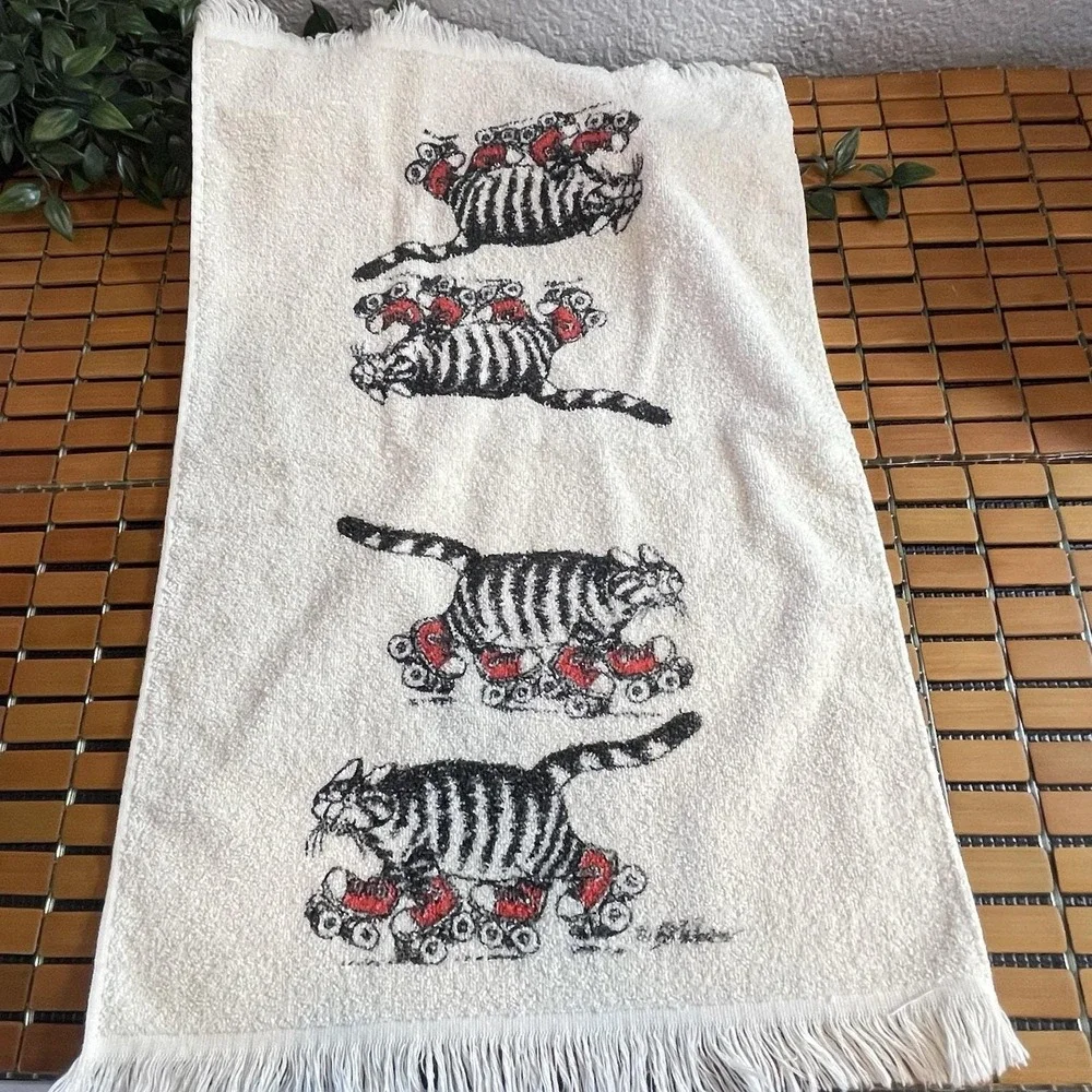 Vtg 70s 80s B Kliban Cat Bathroom Set 6pc Hand Towels Washcloths Handkerchiefs